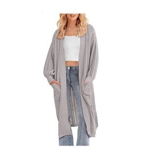 Brand New Pretty Garden Women’s Small Long Grey Open Front Cardigan Sweater